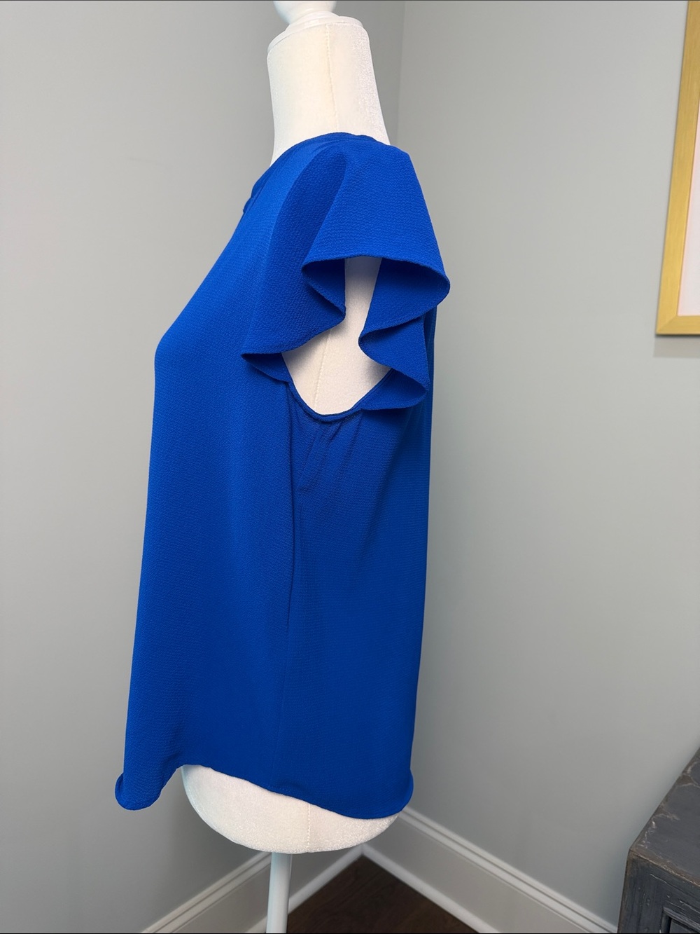 Calvin Klein Cobalt Blue Short Sleeve Split-Neck Blouse. Size Small. - Picture 2 of 7